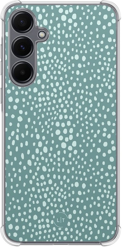 Shockproof hoesje - Geschikt voor Samsung Galaxy A35 - Blue dots - Extra sterke case - TPU/polycarbonaat - Gestipt - Blauw, Transparant