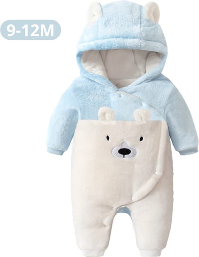 Livano Romper - Berenpakje Baby - Winterpak - Onesie - Teddy - Pakje - Jongen - Meisje - 9-12 Maanden - Licht Blauw