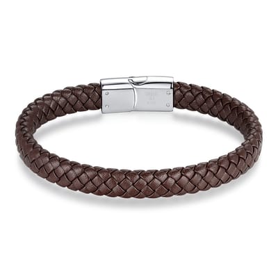 Twice As Nice Armband in edelstaal, bruin leer 21cm