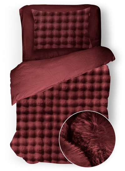 Eleganzzz Dekbedovertrek Shiny Bubble Pom Pom Flanel Fleece - Bordeaux - Dekbedovertrek 140x200/220cm - 100% flanel fleece - Eenpersoons dekbedovertrekken - 140x220cm - Teddy Dekbedovertrek - Fluffy Dekbedovertrek - Effen Dekbedovertrek