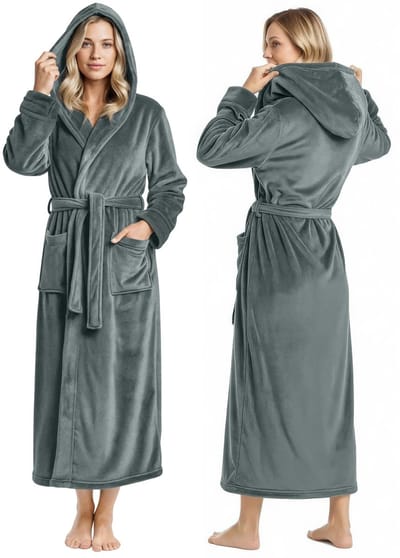 Threads Fleece badjas met capuchon voor dames, pluche, lange badjas