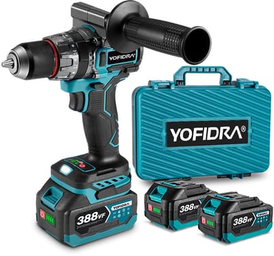 Yofidra Elektrische klopboormachine - 140Nm Accuboormachine - Akku Schlagbohrmaschine - Accu Klopboor - met 2 accu's - 20+3 Koppelniveaus - 13 mm Boorkopmaat
