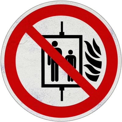 Lift niet gebruiken bij brand verbodsbord - P020 | Sign Again materiaal | 10 cm