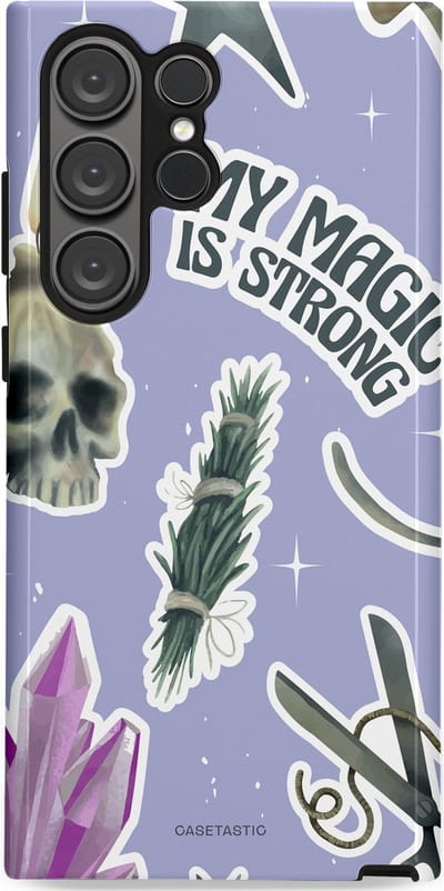 Casetastic hoesje geschikt voor Samsung Galaxy S23 Ultra - Dubbellaagse bescherming - Lila Paarse Hekserij Strong Magic Sterren Collage - Fashion Case - Lila Lichtgrijs Wit