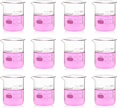 Set van 12 Lage Glazen Bekerglazen 150 ml met Schaalverdeling - Hittebestendig Borosilicaatglas