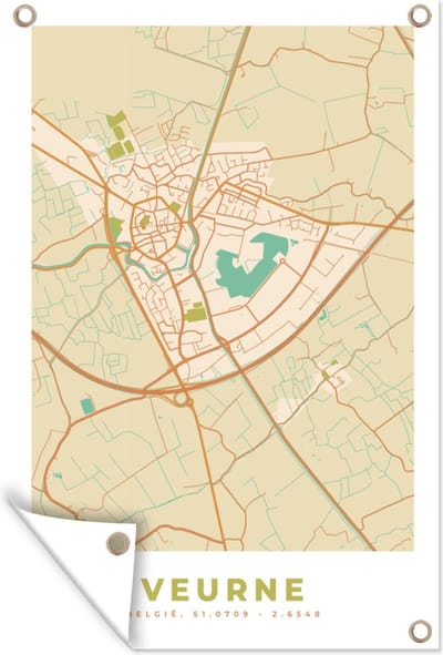 Muurdecoratie Stadskaart - Kaart - Plattegrond - Vintage - Veurne - 120x180 cm - Tuinposter - Tuindoek