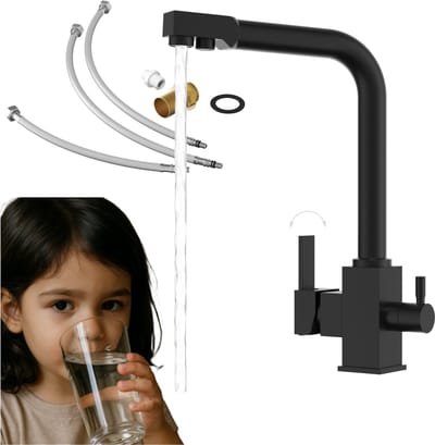 Granitan Keukenkraan Node drieweg - uittrekbare uitloop - voor waterfilter - Chroom