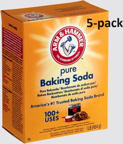 Voordeelverpakking 5 x 454 gram Baking Soda Arm & Hammer - Natriumbicarbonaat - Schoonmaak Soda - Zuiveringszout - Bicarbonaat - Baksoda - Bakpoeder - Baking Powder - Schoonmaken - Poeder