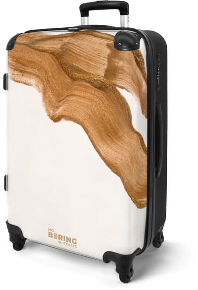 NoBoringSuitcases.com® - Koffer groot - Rolkoffer lichtgewicht - Beige met gouden veeg - Reiskoffer met 4 wielen - Valies grote trolley XL op wieltjes - Harde reistrolley met TSA slot - 20 kg bagage - Reizen