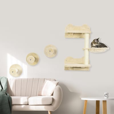REDOM - Kattenkrabpaal - pluche - meerdere niveaus - 40 x 28 x 73cm beige