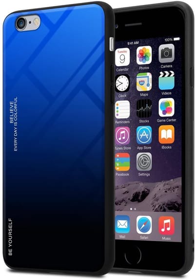 Cadorabo Hoesje geschikt voor Apple iPhone 6 PLUS / 6S PLUS in BLAUW - ZWART - Tweekleurige beschermhoes van TPU-silicone Case Cover en achterzijde van gehard glas