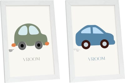 Deknudt Frames - ingelijste poster voor kinderkamer - 2 posters 20x30cm van auto's in wit kader - babykamer decoratie - auto posters