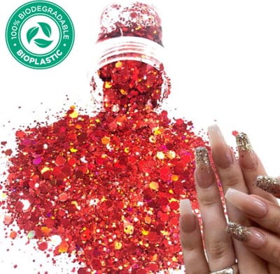 Chunky Glitters (Rood) [Volume 8g - Festival Glitter Outfit Nagel Decoratie Versiering - Manicure Kunstnagels Nepnagels Acryl Nagels - Kinderen Volwassenen Dames Glitters]