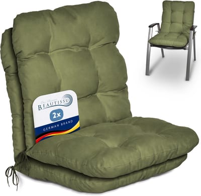 Beautissu Flair NL Stoelkussen Set 2x Lage Rugleuning 100x50x8 cm Olijfgroen – Tuinstoelkussen