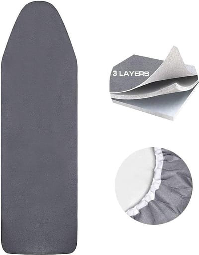 Strijkplankhoes voor een breedte van 34-46 cm en een lengte van (115-130 cm) strijkplank, 100% katoen, strijkplankhoes voor stoomstrijkstation met dik schuim en fleece, zwart