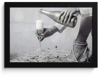 Poster in lijst - Fotolijst 30x20 cm - Posters - Feestelijk - Champagne - Discobal - Posterlijst zwart - Decoratie - Wanddecoratie woonkamer - Muurdecoratie slaapkamer