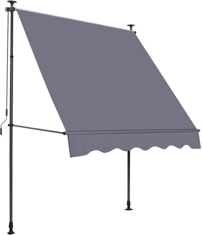 Gelede armzonwering klemzonwering 300 x 120 cm, in hoogte verstelbare zonwering, balkonzonwering zonder boren, balkonzonwering met handzwengel, UV-bescherming, gelede armzonwering voor buitengebieden (grijs)