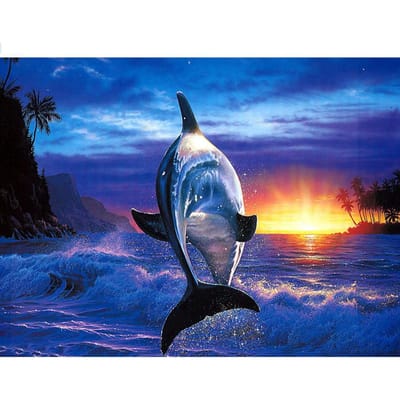 5D bricolage diamant peinture coucher de soleil rivière dauphin diamant broderie point de croix rond strass 20X30CM gray