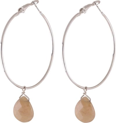 Behave Oorbellen - oorringen - zilver kleur - bruin - natuurstenen hanger - 7cm