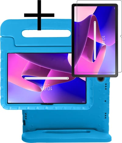 Hoes - Geschikt voor Lenovo Tab M10 Plus (3e / 3rd Generatie) - Met Screenprotector - Kinderhoes Shockproof Bumper - Kidsproof Case - Tablet Hoesje - Kinder Cover - Blauw