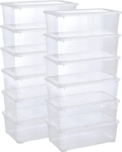 Famanu kleine opbergboxen 12 x 5 L met transparant deksel - transparante boxen stapelbaar met ventilatie