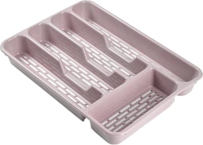 Plasticforte Bestekbak - 2x stuks - bestekhouder - 5 vaks - roze - 33 x 24 x 4 cm - Kunststof - Keuken opberg accessoires