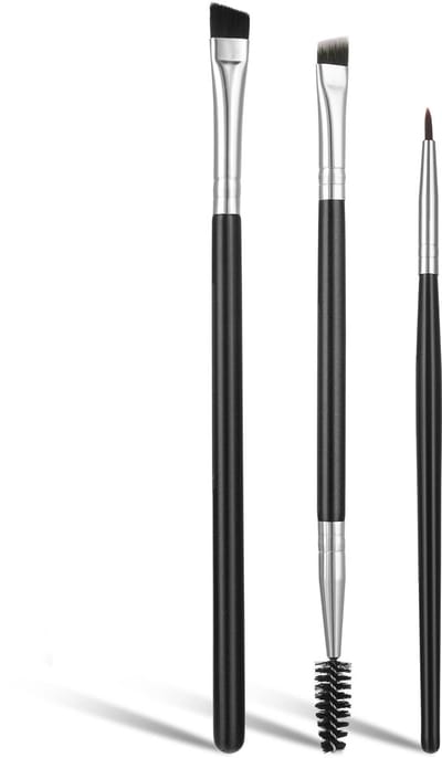 Dailygoods- Eyelinerborstel Set 3-delig - Professionele Make-upkwasten - Hoekige Wenkbrauwborstel - Fijne Punt Borstel - Kunststof/Nylon/Aluminium