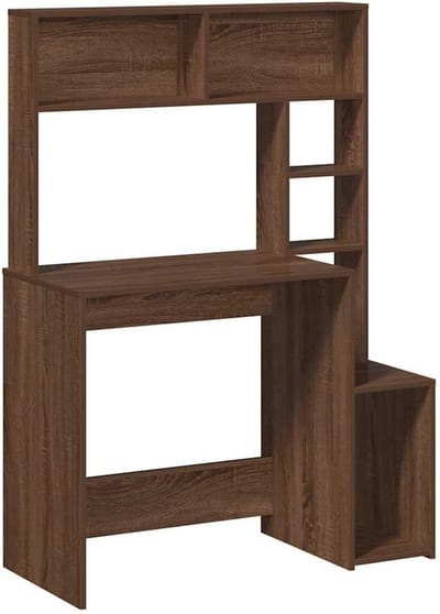 Bureau met schappen - Werktafel schrijftafel - Thuiswerk kantoor - Bewerkt hout constructie - 100x45x140 cm - Bruineikenkleur