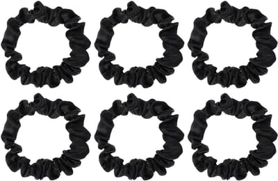 Dailygoods- Haarscrunchies 6 stuks - Zwarte Satijnen Haarbanden - Elastische Paardenstaart Houder - Geen Beschadiging - Decoratie - 6 cm - Haarband