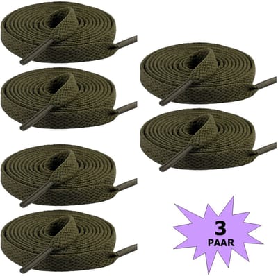 Fako Fashion - Schoenveters - Veters - Plat - 8mm - 120cm - 3 Paar - 6 Stuks - Army Groen