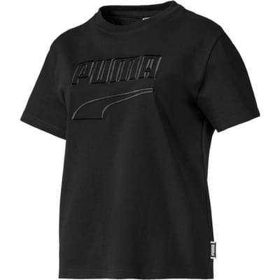 Puma Downtown Tee Dames Zwart T-shirt Casual Logo Top 595691 01