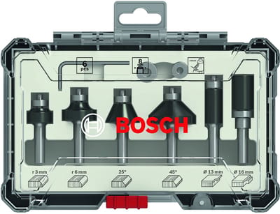 Bosch kant- en lijstfrezenset 6 st. 1/4" schacht ( 2607017470 ) Trim & Edging Set voor bovenfrezen