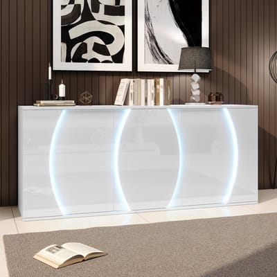 Sweiko Dressoir - Woonkamerkast - Hoogglans - LED-verlichting - Verstelbare planken - Wit