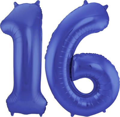 Folat Verjaardag Leeftijd folieballon - 16 jaar - blauw - 86 cm - cijferballon groot