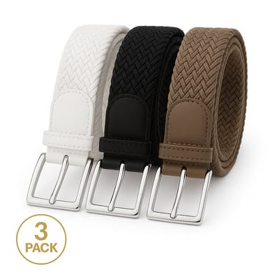 3 pack deal - Elastische riem - gevlochten broekriem - dames en heren riemen - Kleur 1 Wit 2 Zwart 3 Kaki 105 cm