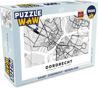 Puzzel Kaart - Dordrecht - Nederland - Legpuzzel - Puzzel 1000 stukjes volwassenen
