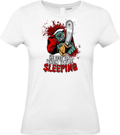 Dames t-shirt Monster Santa | Foute Kersttrui Dames Heren | Kerstcadeau | Kerstpakket | Wit (Dames) | maat XS