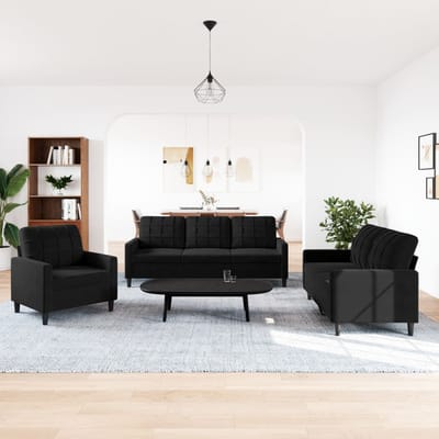 vidaXL - 3-delige - Loungeset - met - kussens - fluweel - zwart