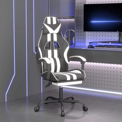 vidaXL - Gamestoel - met - voetensteun - kunstleer - zwart - en - wit