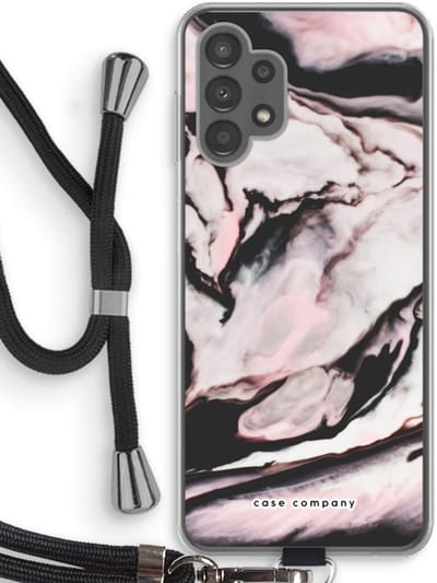 Case Company® - Hoesje met koord geschikt voor Samsung Galaxy A13 4G hoesje met Koord - Roze stroom - Telefoonhoesje met Zwart Koord - Bescherming aan alle Kanten en Over de Schermrand
