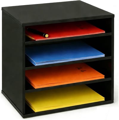 Houten Bureau Organizer - Papier Opslag - Thuis Kantoor - Vier Lagen Opslag - 34 x 25 cm - Zwart