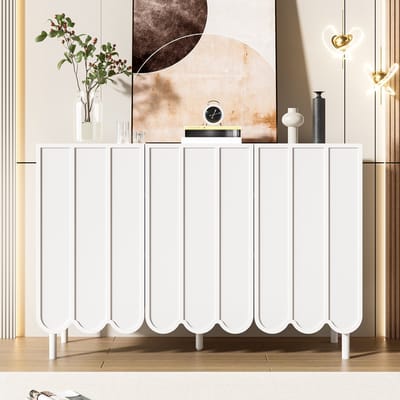 Gutent Sideboard - Wit - Golvende deuren - 120 x 35 x 80 cm - Zonder handgrepen - Verstelbare planken