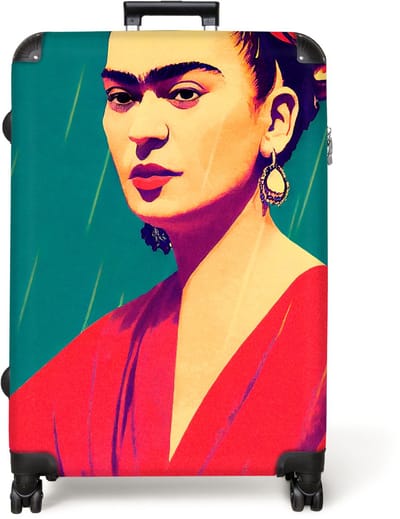 NoBoringSuitcases.com® - Koffer groot - Reiskoffer lichtgewicht - Portret - Frida Kahlo - Vrouw - Vintage - Rood - Rolkoffer met 4 wielen - Grote trolley XL - 98 liter bagage