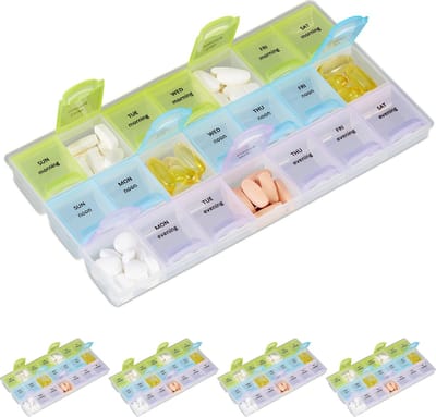 relaxdays 5x pillendoos 7 dagen 3 vakken - medicamenten doos - pillendoosje - Engels