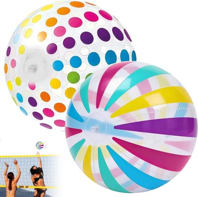 longziming - Opblaasbare Strandbal Regenboog - Kleurrijke Poolparty Strandbal - PVC Waterbal Voor Zwembad En Strand - Snellaatventiel Voor Compact Opbergen - Ideaal Voor Urenlang Speelplezier - 2 Stuks