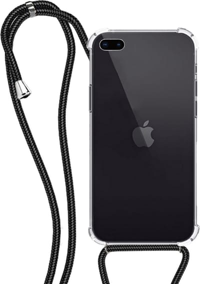 Hoesje - Geschikt voor Apple iPhone 7 Plus - Met Koord - Shock Proof - Siliconen Case - Back Cover - Telefoonkoord - Telefoon Hoes Shockproof - Telefoonketting - Transparant