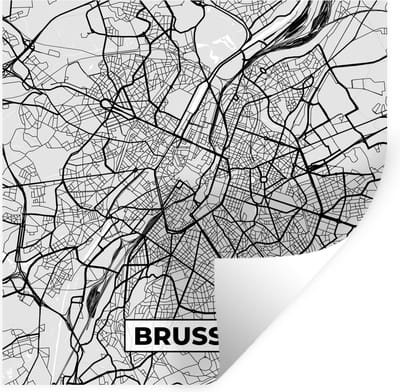 Muurstickers - Sticker Folie - België – Brussel – Stadskaart – Kaart – Zwart Wit – Plattegrond - 100x100 cm - Plakfolie - Muurstickers Kinderkamer - Zelfklevend Behang XXL - Zelfklevend behangpapier - Stickerfolie
