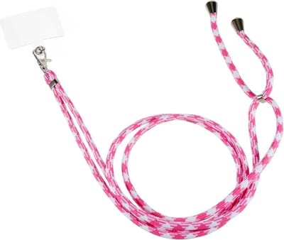 Telefoonkoord Universeel - Draagriem voor Schouder / Nek - touw - Hanger - Telefoonketting - Ketting voor telefoon - Koord voor telefoon - ook voor Sleutelhanger / ID-badgehouder/ Naamplaatje - Roze / Wit