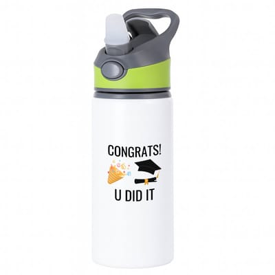 Hacebo® - congrats you did it waterfles met rietje groen - Geslaagd - studenten - cadeau - geslaagd - student - gefeliciteerd - water fles - 650ML