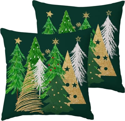Kerst Kussenhoezen 60 x 60 cm Set van 2 Groene Kussenhoezen met Kerstboom voor Winterse Decoratie in Huis en op de Bank